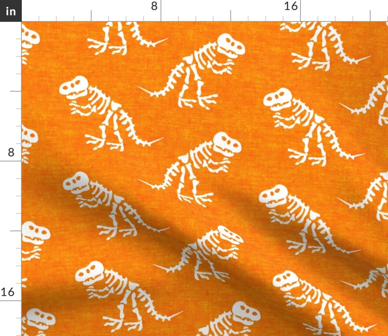 Orange Dinosaur Tyrannosaurus Rex Trex Dino Bones Kid Small Scale Jurassic Custom Printed Fabric by Spoonflower Various Fabrics by the Yard or Fat Quarter